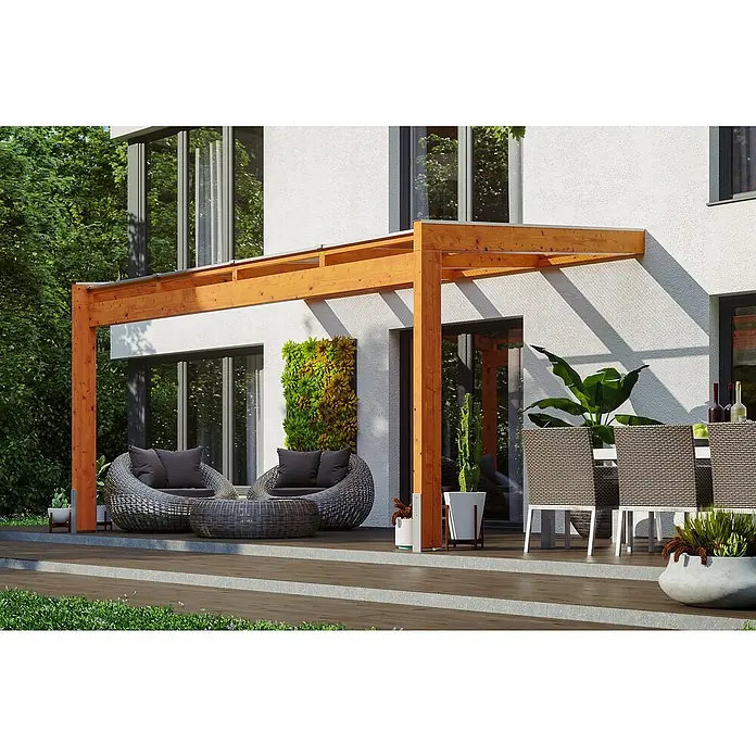 Skan Holz Terrassenüberdachung Novara - L x T: 450 x 259 cm, Polycarbonat, Eiche Hell - Anwendungsbeispiel