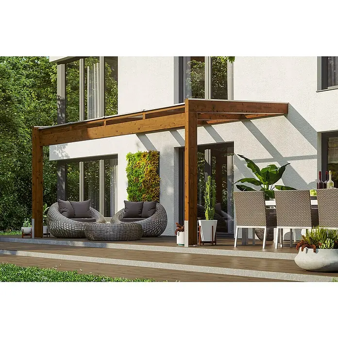 Skan Holz Terrassenüberdachung Novara - L x T: 450 x 259 cm, Polycarbonat, Nussbaum - Anwendungsbeispiel