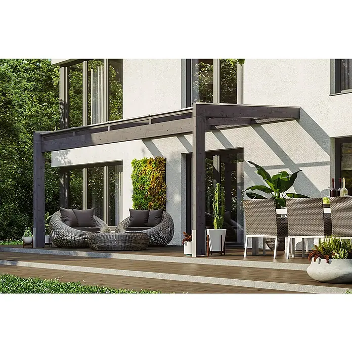 Skan Holz Terrassenüberdachung Novara - L x T: 450 x 259 cm, Polycarbonat, Schiefergrau - Anwendungsbeispiel