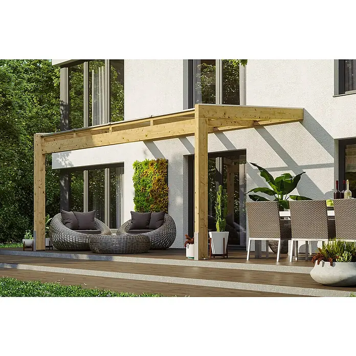 Skan Holz Terrassenüberdachung Novara - L x T: 450 x 309 cm, Polycarbonat, Natur - Anwendungsbeispiel