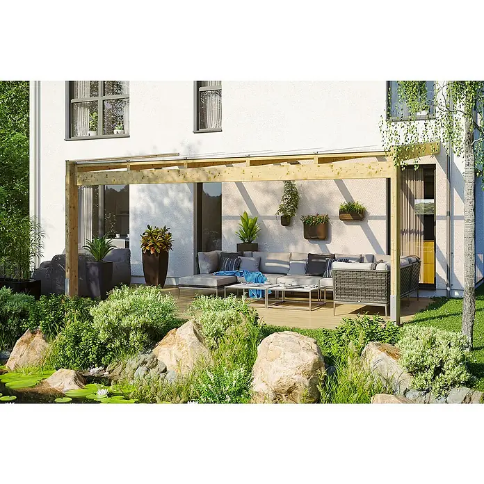 Skan Holz Terrassenüberdachung Novara - L x T: 557 x 259 cm, Polycarbonat, Natur - Anwendungsbeispiel
