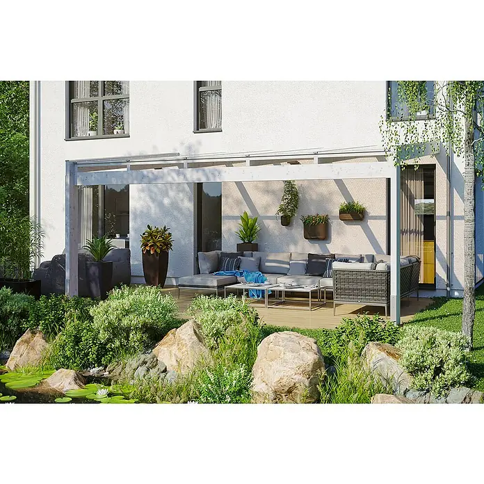 Skan Holz Terrassenüberdachung Novara - L x T: 557 x 359 cm, Polycarbonat, Weiß - Anwendungsbeispiel
