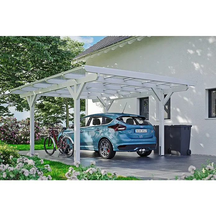Skan Holz Carport Odenwald - L x B: 541 x 428 cm, Einfahrtshöhe: 220 cm, Weiß - Anwendungsbeispiel
