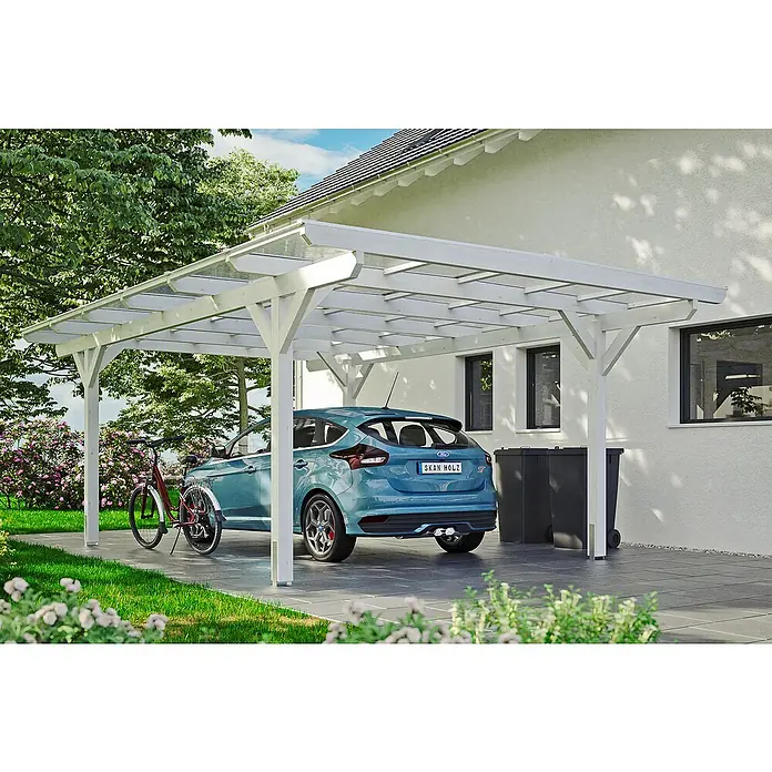 Skan Holz Carport Odenwald - L x B: 648 x 428 cm, Einfahrtshöhe: 220 cm, Weiß - Anwendungsbeispiel