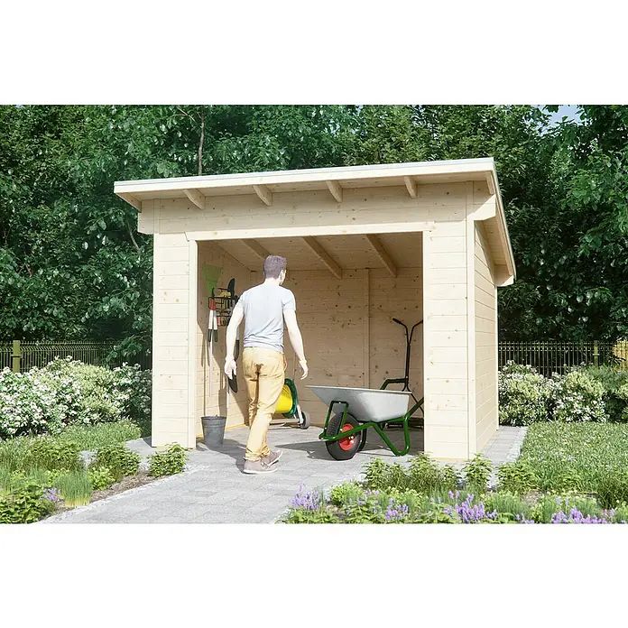 Skan Holz Holzunterstand Ole - 250 x 300 x 249,5 cm, Natur - Stimmungsaufnahme