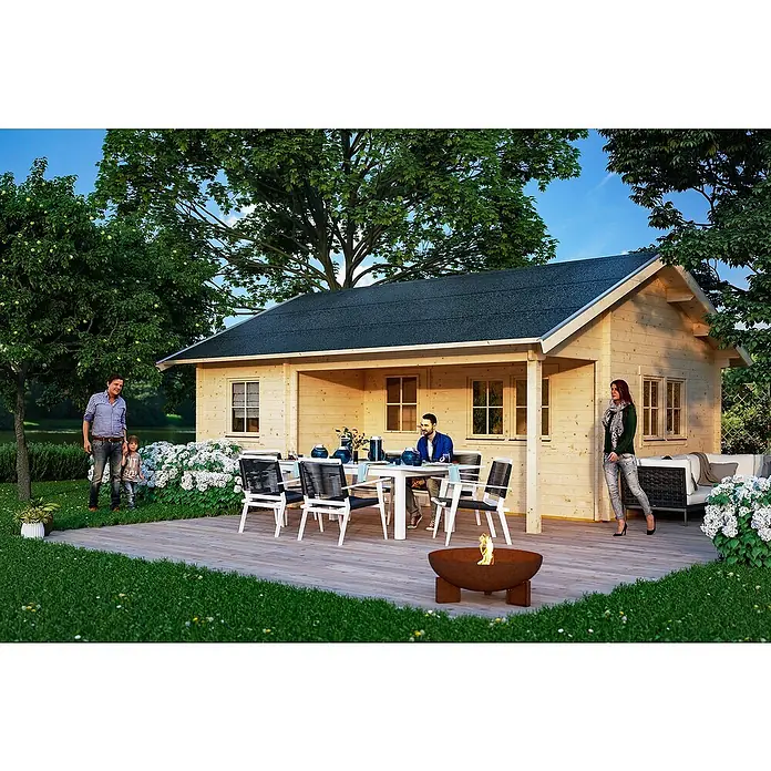 Skan Holz Gartenhaus Ontario - B x T: 680 x 580 cm, Holz, 24 m², Wandstärke: 70 mm, 19 mm Dachschalung mit Konter- & Dachlattung - Stimmungsaufnahme