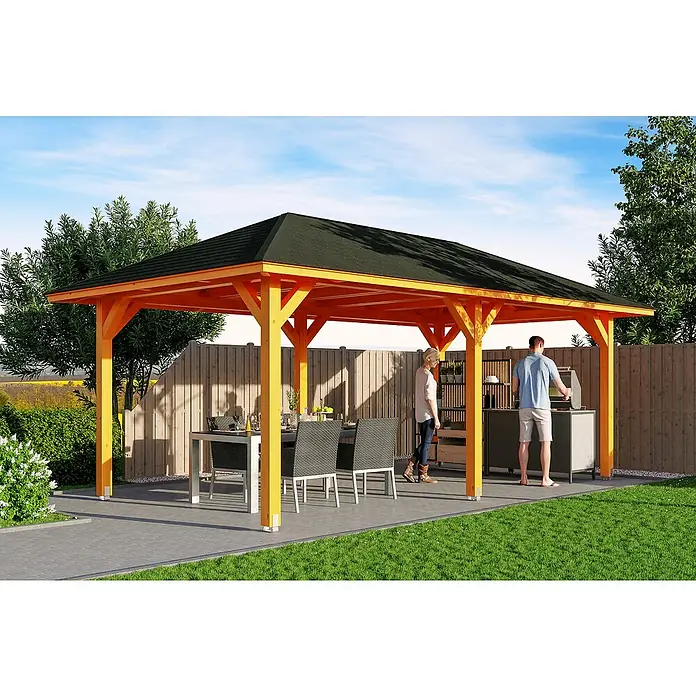 Skan Holz Pavillon Orleans 1 - L x B: 656 x 374 cm, Holz, Eiche Hell - Stimmungsaufnahme