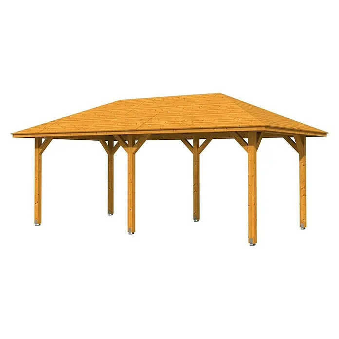 Skan Holz Pavillon Orleans 1 - L x B: 656 x 374 cm, Holz, Eiche Hell - Diagonale Ansicht