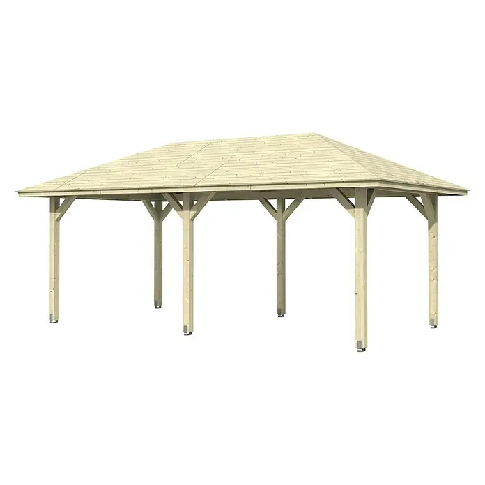 Skan Holz Pavillon Orleans 1 - L x B: 656 x 374 cm, Holz, Natur - Diagonale Ansicht