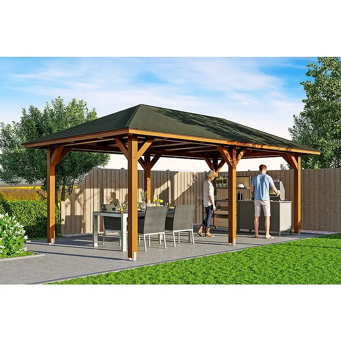 Skan Holz Pavillon Orleans 1 - L x B: 656 x 374 cm, Holz, Nussbaum - Stimmungsaufnahme