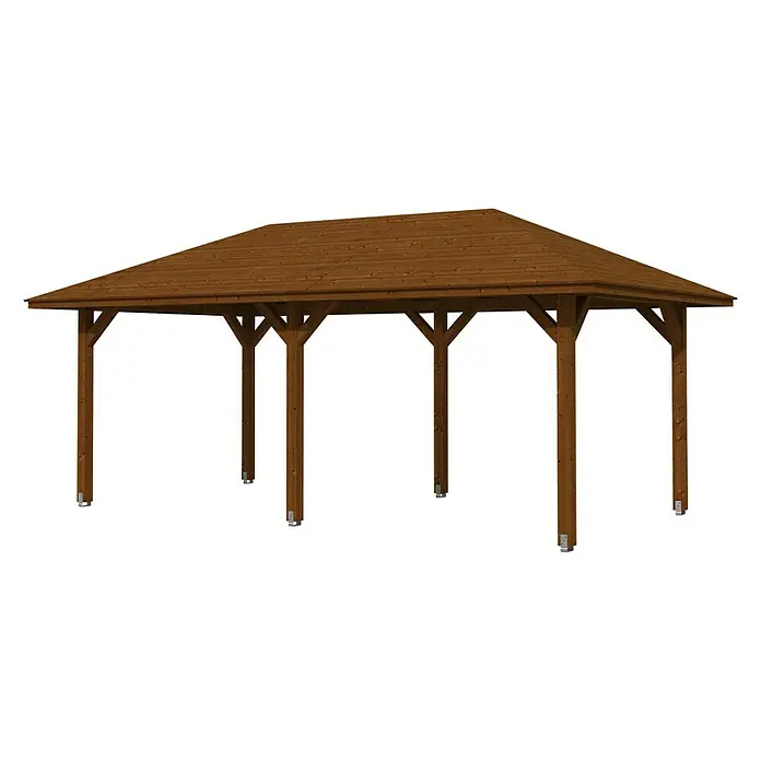 Skan Holz Pavillon Orleans 1 - L x B: 656 x 374 cm, Holz, Nussbaum - Diagonale Ansicht