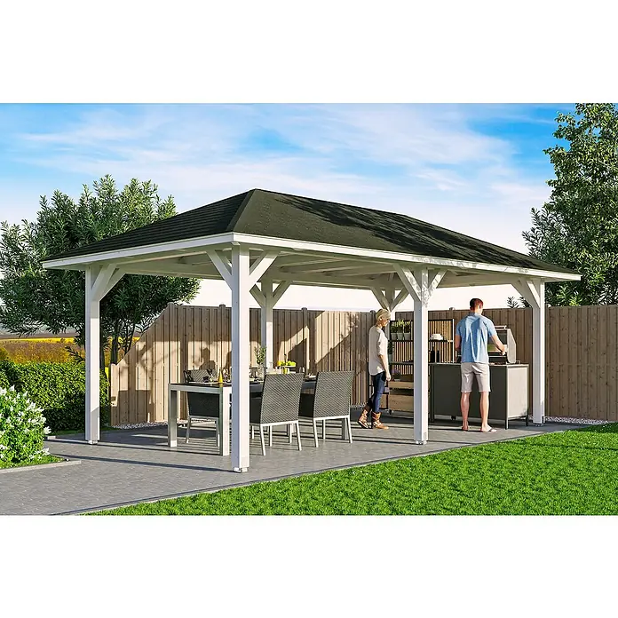 Skan Holz Pavillon Orleans 1 - L x B: 656 x 374 cm, Holz, Weiß - Stimmungsaufnahme