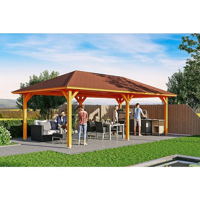 Skan Holz Pavillon Orleans 2 - L x B: 786 x 439 cm, Holz, Eiche Hell - Stimmungsaufnahme