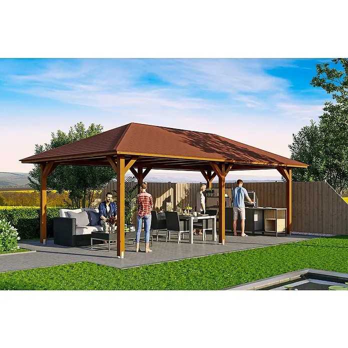 Skan Holz Pavillon Orleans 2 - L x B: 786 x 439 cm, Holz, Nussbaum - Stimmungsaufnahme