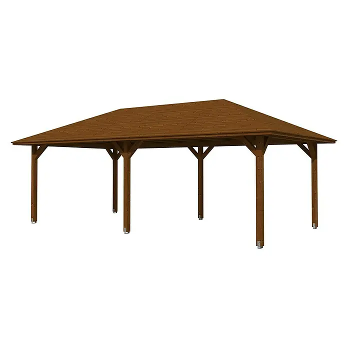 Skan Holz Pavillon Orleans 2 - L x B: 786 x 439 cm, Holz, Nussbaum - Diagonale Ansicht