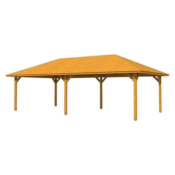 Skan Holz Pavillon Orleans 3 - L x B: 916 x 504 cm, Eiche Hell - Diagonale Ansicht