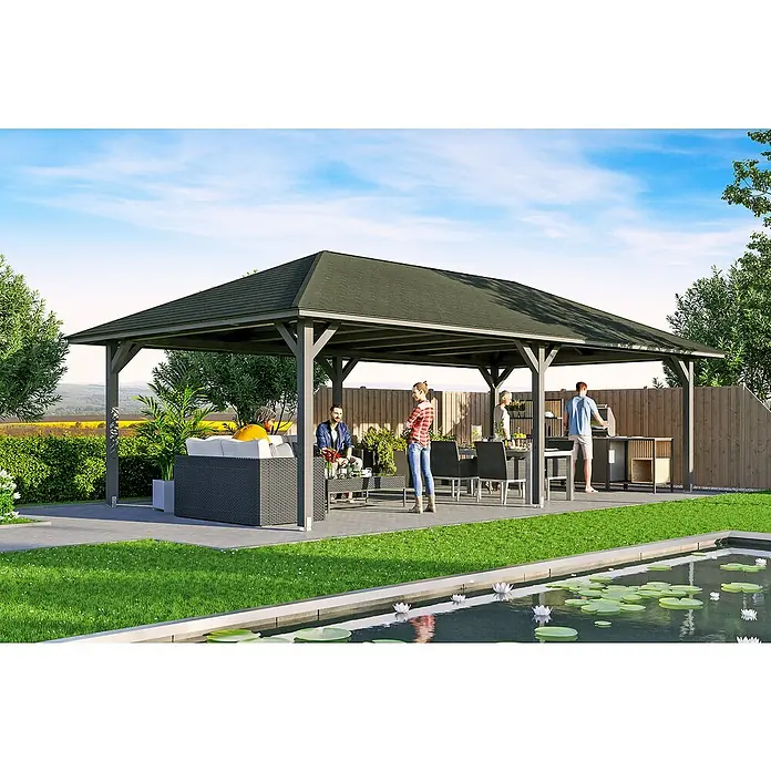 Skan Holz Pavillon Orleans 3 - L x B: 916 x 504 cm, Schiefergrau - Stimmungsaufnahme