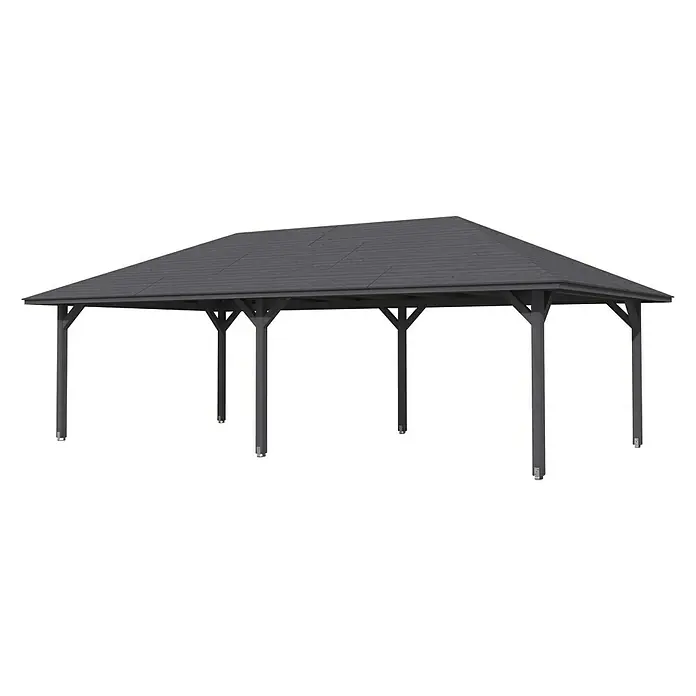 Skan Holz Pavillon Orleans 3 - L x B: 916 x 504 cm, Schiefergrau - Diagonale Ansicht
