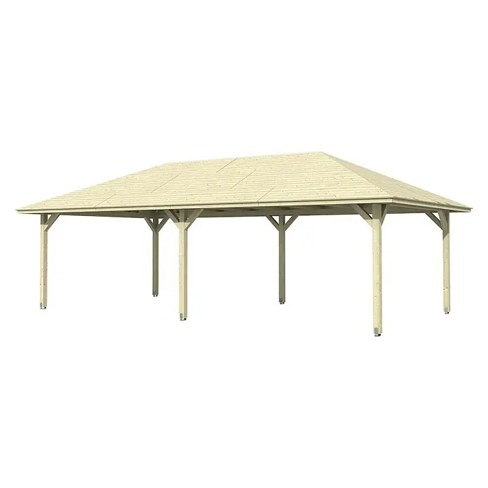 Skan Holz Pavillon Orleans 3 - L x B: 916 x 504 cm, Natur - Diagonale Ansicht