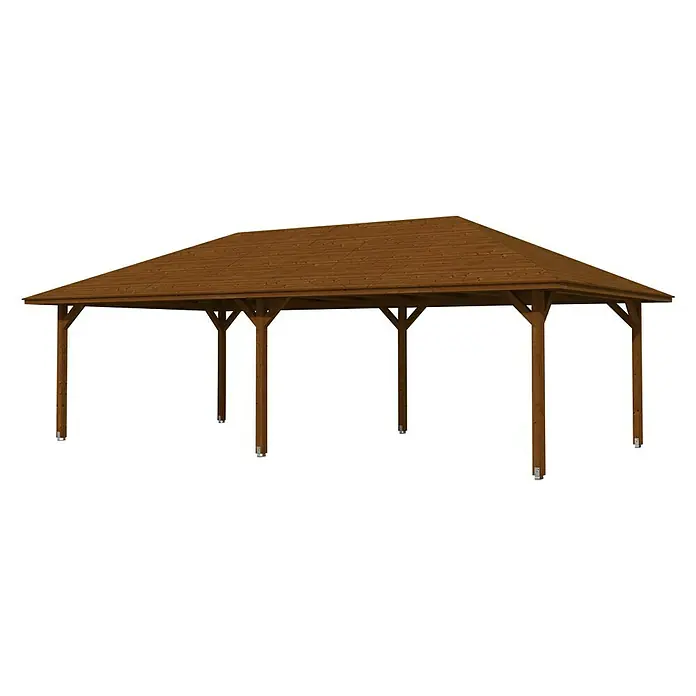 Skan Holz Pavillon Orleans 3 - L x B: 916 x 504 cm, Nussbaum - Diagonale Ansicht
