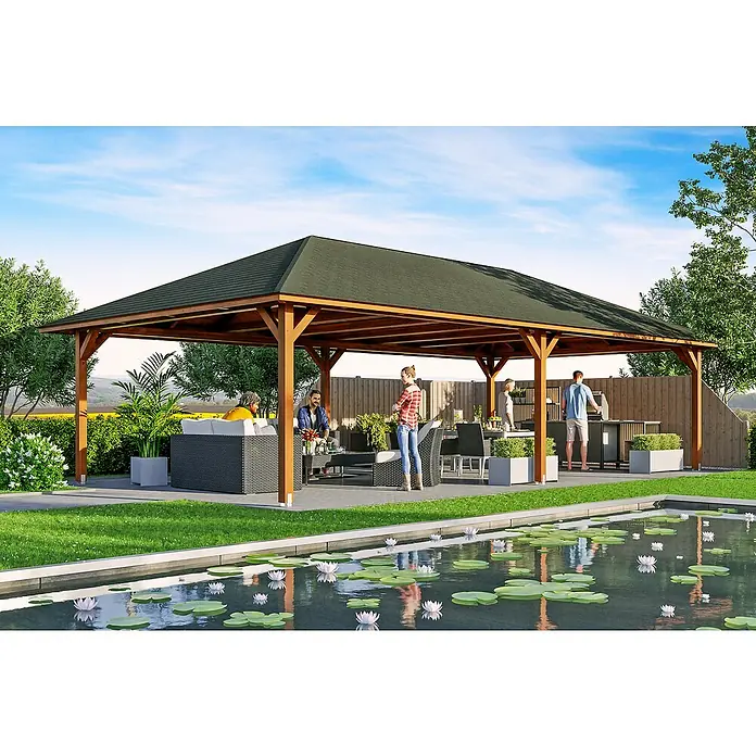 Skan Holz Pavillon Orleans 4 - L x B: 1.046 x 569 cm, Nussbaum - Stimmungsaufnahme