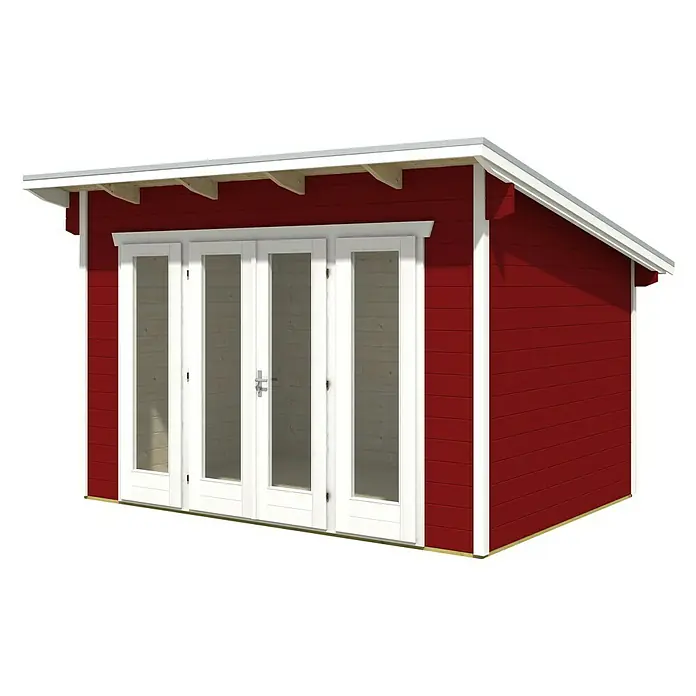 Gartenhaus Ostende - B x T: 390 x 310 cm, Holz, 8,75 m², Wandstärke: 28 mm, Schwedenrot - Diagonale Ansicht