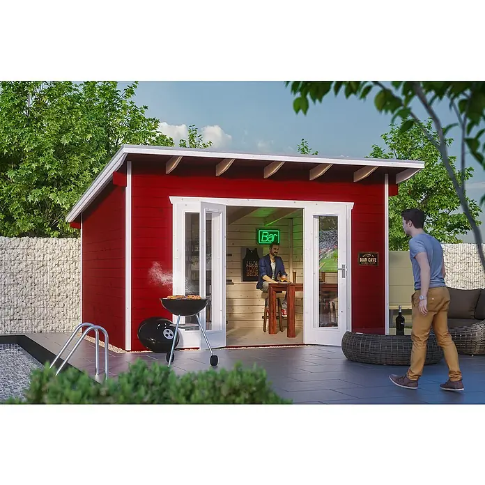 Skan Holz Gartenhaus Ostende - B x T: 440 x 380 cm, Holz, 12 m², Wandstärke: 28 mm, Schwedenrot - Stimmungsaufnahme