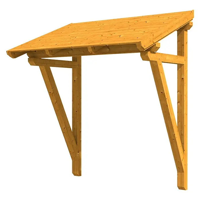 Skan Holz Vordach Paderborn 2 - B x H: 242 x 208 cm, Eiche Hell - Diagonale Ansicht