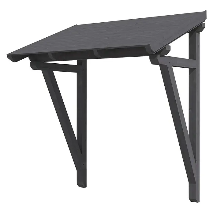 Skan Holz Vordach Paderborn 2 - B x H: 242 x 208 cm, Schiefergrau - Diagonale Ansicht
