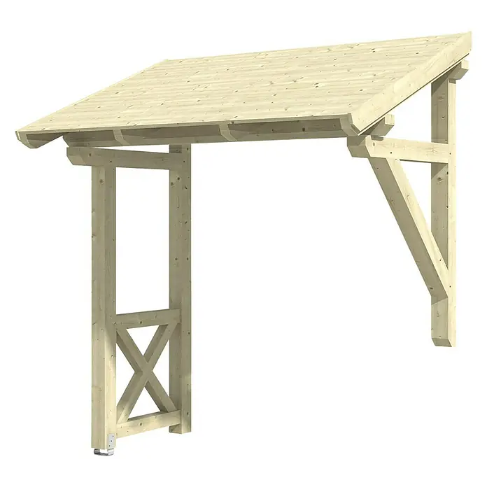 Skan Holz Vordach Paderborn 3 - B x H: 242 x 208 cm, Natur - Diagonale Ansicht
