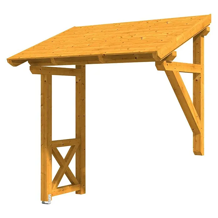 Skan Holz Vordach Paderborn 3 - B x H: 242 x 208 cm, Eiche Hell - Diagonale Ansicht