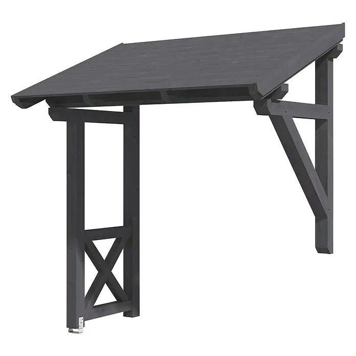 Skan Holz Vordach Paderborn 3 - B x H: 242 x 208 cm, Schiefergrau - Diagonale Ansicht