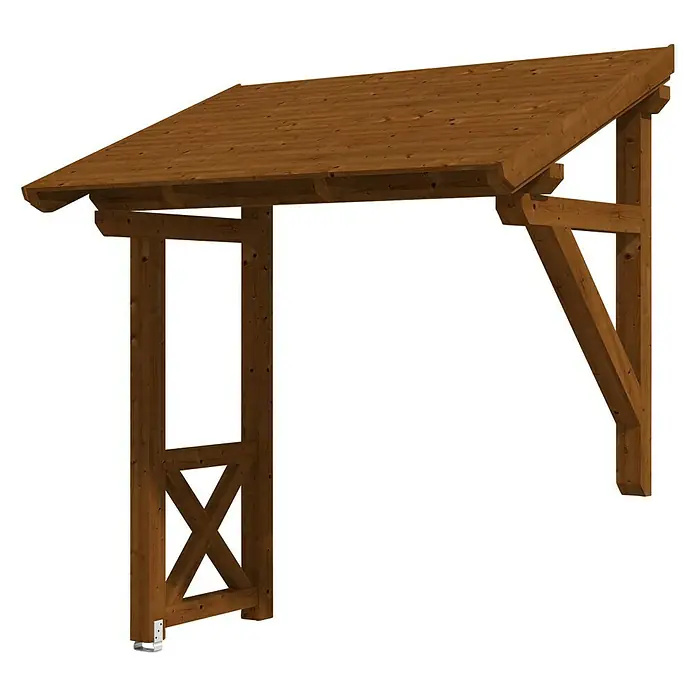 Skan Holz Vordach Paderborn 3 - B x H: 242 x 208 cm, Nussbaum - Diagonale Ansicht