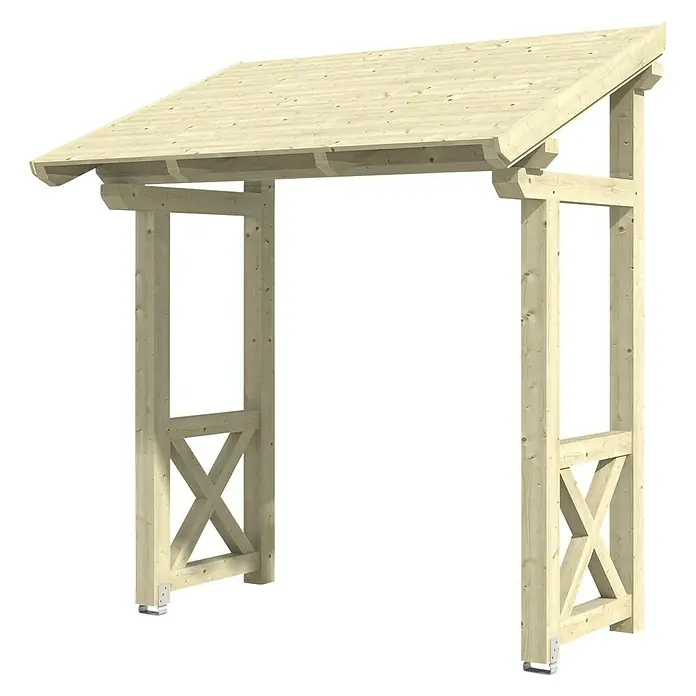 Skan Holz Vordach Paderborn 4 - B x H: 242 x 208 cm, Natur - Diagonale Ansicht
