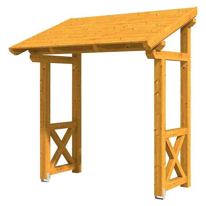 Skan Holz Vordach Paderborn 4 - B x H: 242 x 208 cm, Eiche Hell - Diagonale Ansicht