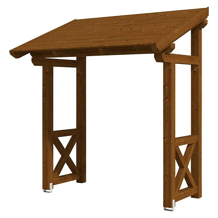 Skan Holz Vordach Paderborn 4 - B x H: 242 x 208 cm, Nussbaum - Diagonale Ansicht