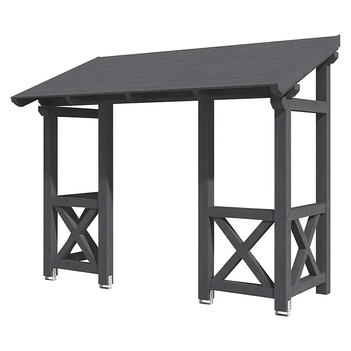 Skan Holz Vordach Paderborn 5 - B x H: 336 x 208 cm, Schiefergrau - Diagonale Ansicht