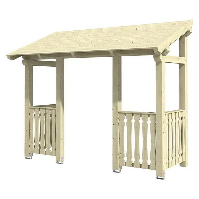 Skan Holz Vordach Paderborn 6 - L x T: 336 cm x 156 cm, Natur - Diagonale Ansicht
