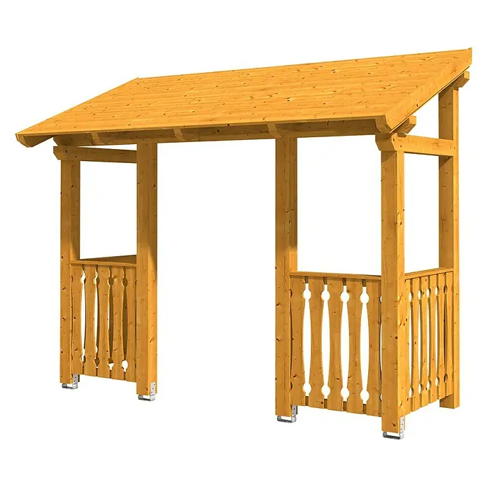 Skan Holz Vordach Paderborn 6 - L x T: 336 cm x 156 cm, Eiche Hell - Diagonale Ansicht