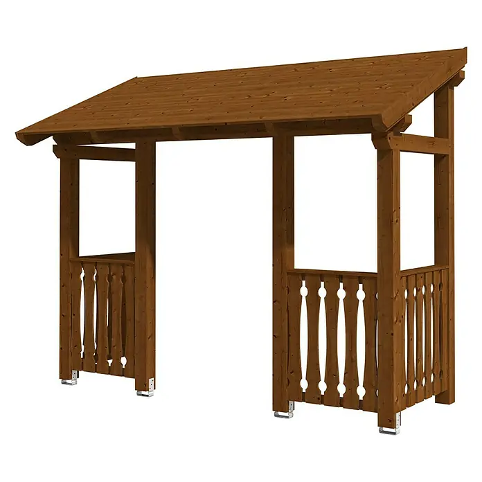 Skan Holz Vordach Paderborn 6 - L x T: 336 cm x 156 cm, Nussbaum - Diagonale Ansicht