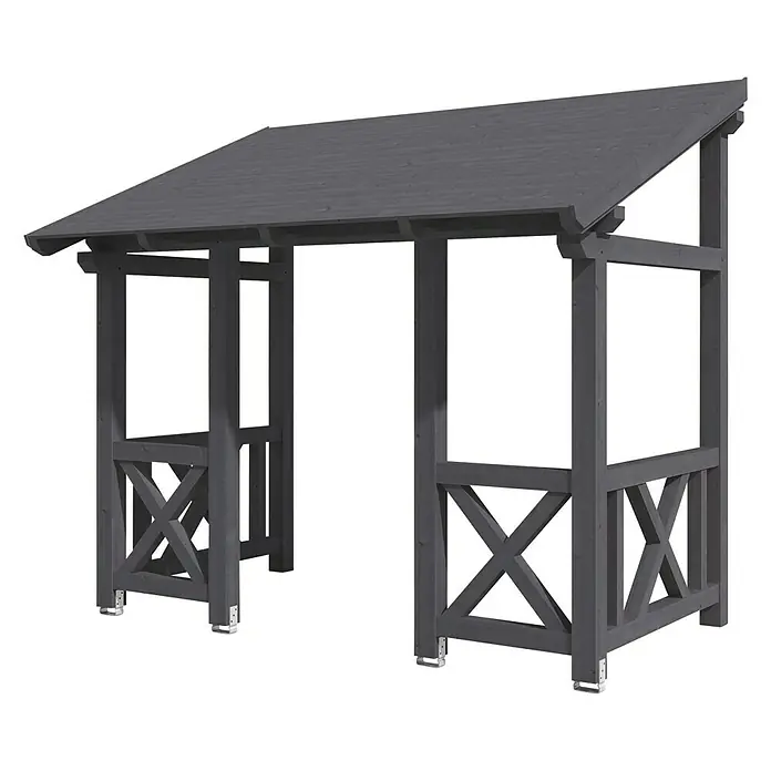 Skan Holz Vordach Paderborn 7 - L x T: 336 cm x 202 cm, Schiefergrau - Diagonale Ansicht