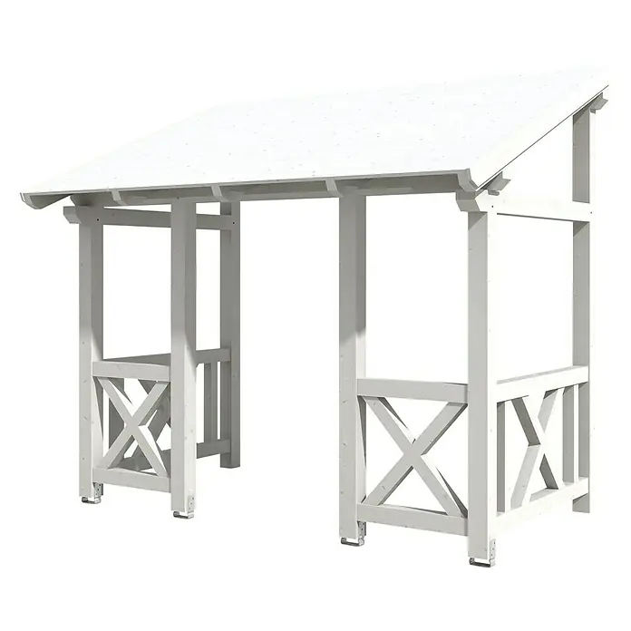Skan Holz Vordach Paderborn 7 - L x T: 336 cm x 202 cm, Weiß - Diagonale Ansicht