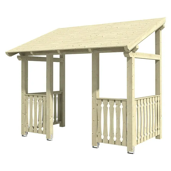 Skan Holz Vordach Paderborn 8 - L x T: 336 cm x 202 cm, Natur - Diagonale Ansicht