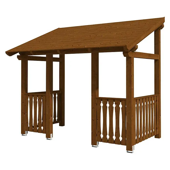 Skan Holz Vordach Paderborn 8 - L x T: 336 cm x 202 cm, Nussbaum - Diagonale Ansicht