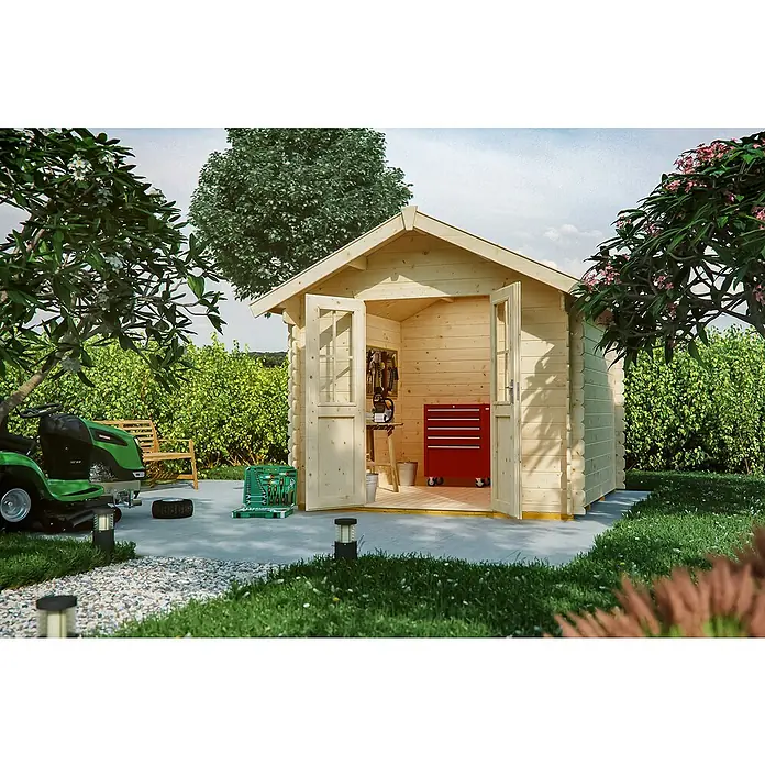 Skan Holz Gartenhaus Palma 1 - B x T: 280 x 255 cm, Holz, 5 m², Wandstärke: 28 mm - Stimmungsaufnahme