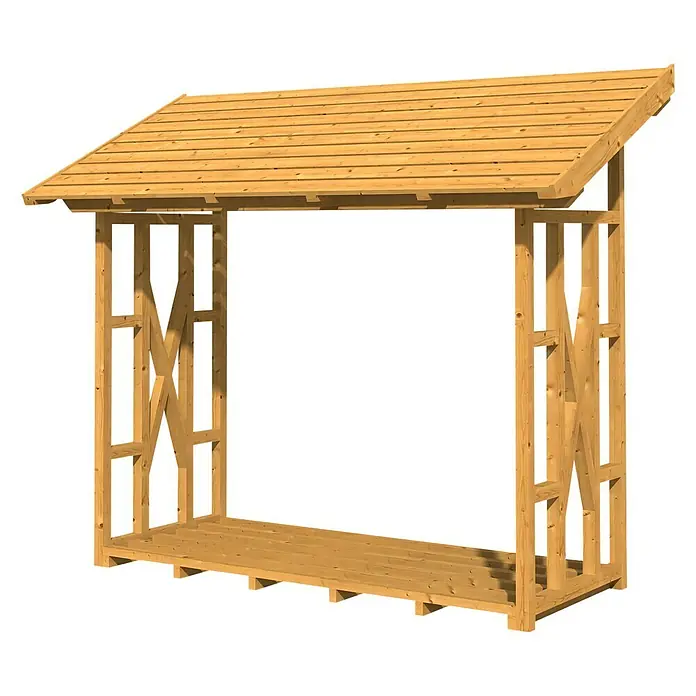 Skan Holz Kaminholzregal Paul 2 - 100 x 240 x 243 cm, Holz, Natur - Diagonale Ansicht