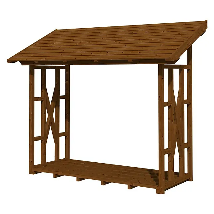 Skan Holz Kaminholzregal Paul 2 - 100 x 240 x 243 cm, Holz, Nussbaum - Diagonale Ansicht