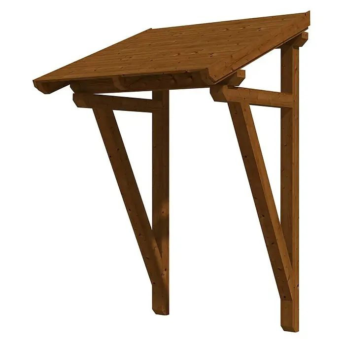 Skan Holz Vordach Potsdam 2 - B x T: 176 cm x 156 cm, Nussbaum - Diagonale Ansicht