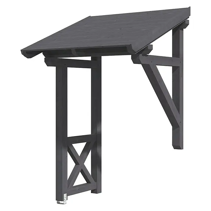 Skan Holz Vordach Potsdam 3 - B x T: 176 cm x 156 cm, Schiefergrau - Diagonale Ansicht