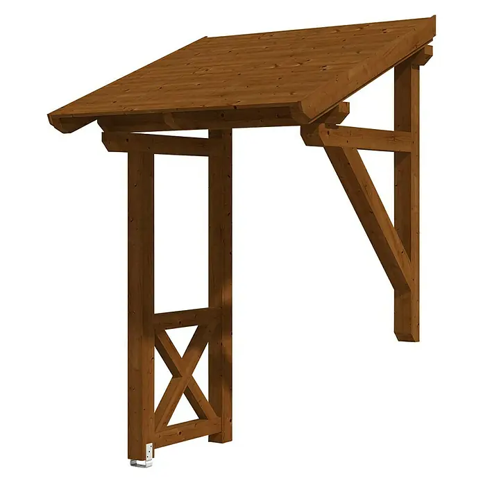 Skan Holz Vordach Potsdam 3 - B x T: 176 cm x 156 cm, Nussbaum - Diagonale Ansicht